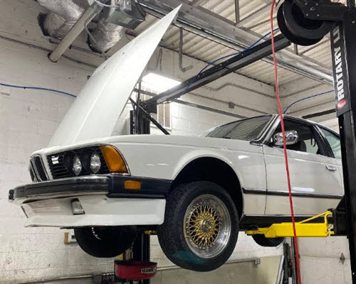 White BMW E24 Suspension Repair